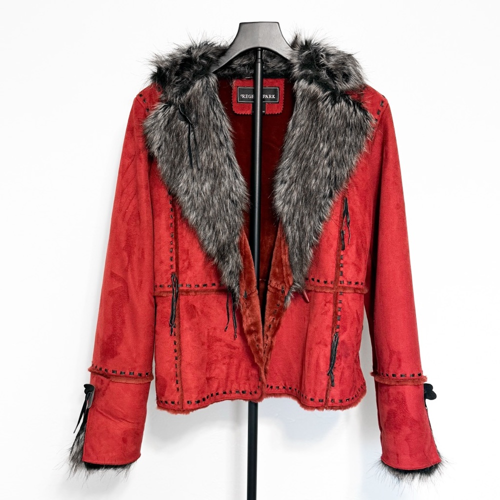 SOLD!! OFFERS INVALID! Regent Park Faux Suede Coat with Faux Fur Collar Size M - Picture 2 of 15